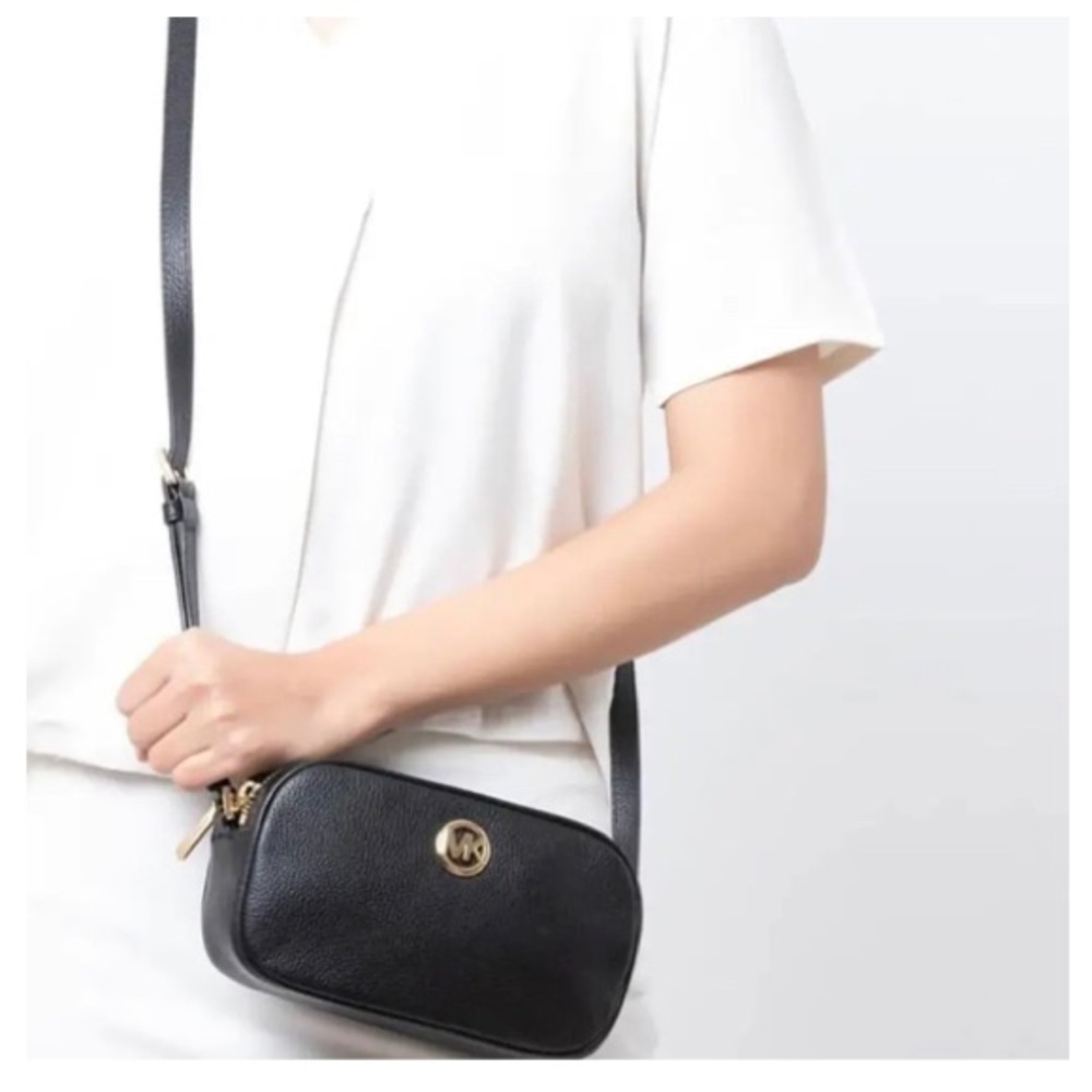 Michael Kors Women's Fulton Double Zip Leather Crossbody Bag- Brown